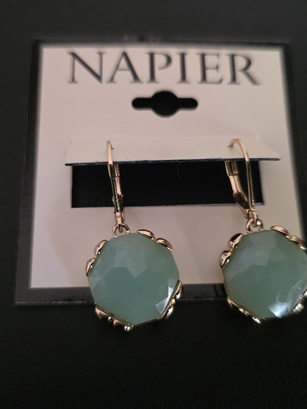 Napier Gold-Plated Sage Green Faceted Drop Earrings